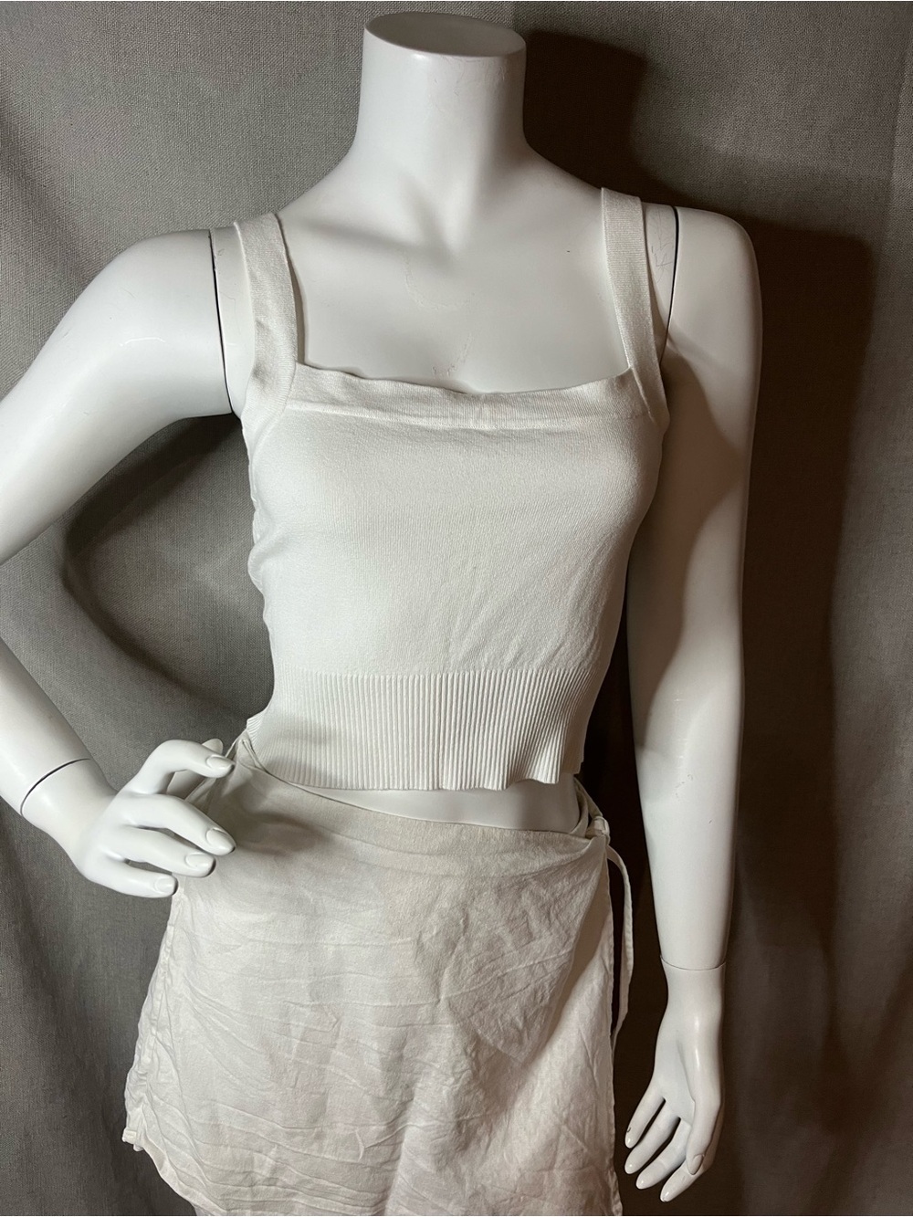Garage White Ribbed Square Neck Crop Tank